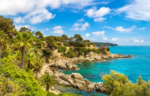 Kayaların üzerinde sahil Lloret de Mar — Stok fotoğraf