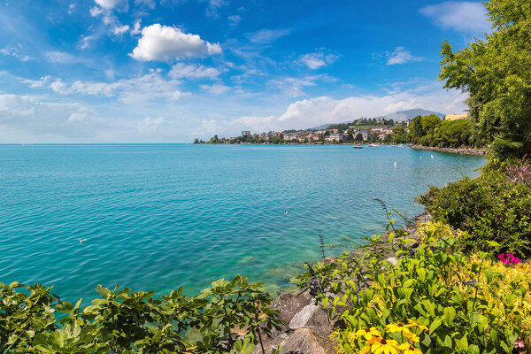 Montreux and Lake Geneva in a beautiful summer day, Switzerland