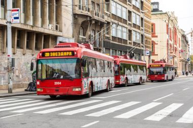 Belgrad'da kırmızı trolleybuses