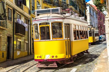 Vintage tram in Lisbon clipart