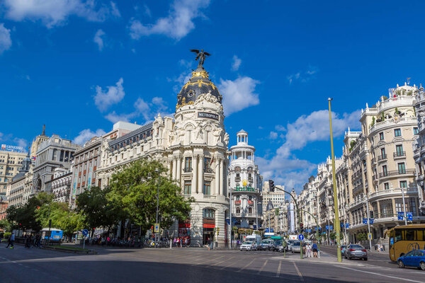 MADRID, SPAIN - JULY 11: Metropolis hotel in Madrid in a beautiful summer day on July 11, 2014 in Madrid, Spain