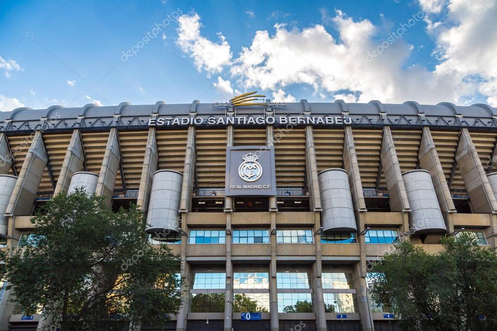 MADRID, SPAIN - JULY 25, 2017: Santiago Bernabeu Stadium of Real Madrid in Madrid, Spain in a beautiful summer day