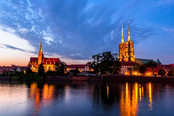 Wroclaw Stadt bei Nacht — Stockfoto