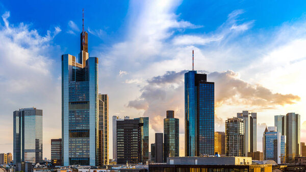 Panorama of Frankfurt, Germany in a summer evening