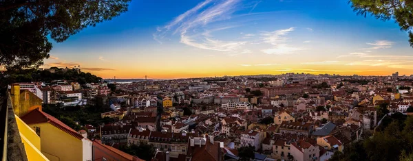 Luchtfoto Van Lissabon Nachts Portugal Sao Jorge Castle — Stockfoto