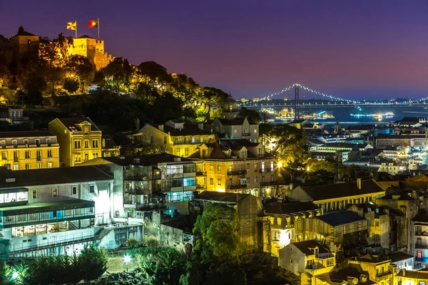 Vista Aérea Lisboa Por Noche Portugal Castillo Sao Jorge —  Fotos de Stock