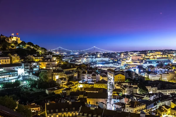 Gece Portekiz Hava Görünümünü Lizbon Sao Jorge Castle — Stok fotoğraf