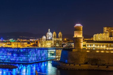 Saint Jean Kalesi ve katedral de la Major ve Vieux port Marseille, Fransa