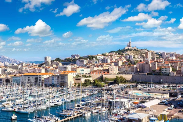 Aerial Panoramic View Basilica Notre Dame Garde Old Port Marseille — Stock Photo, Image