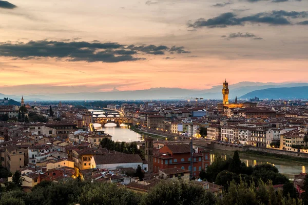 Puesta Sol Panorámica Sobre Catedral Santa Maria Del Fiore Florencia — Foto de Stock