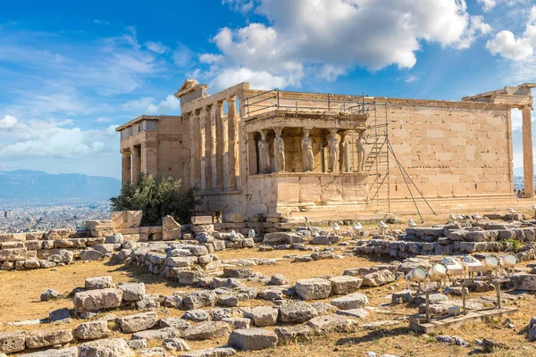 Erechtheum Templom Romjai Egy Nyári Napon Akropolisz Athén Görögország — Stock Fotó