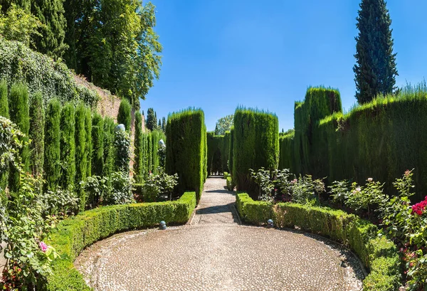 Jardines en el palacio de la Alhambra en Granada — Foto de Stock