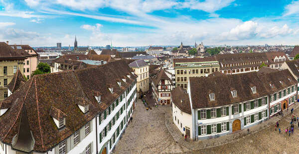 Panoramic aerial view of Basel in a beautiful summer day, Switzerland