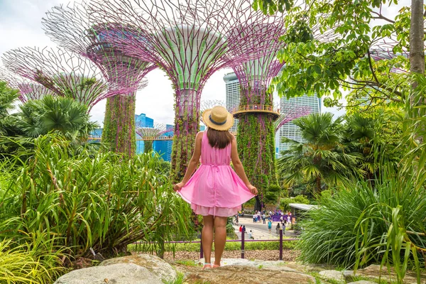 Singapore Haziran 2019 Singapur Körfezi Ndeki Gardens Pembe Elbise Hasır — Stok fotoğraf