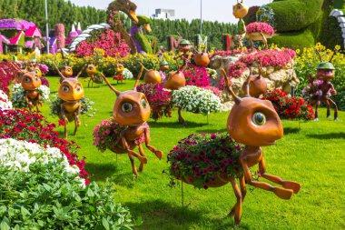 DUBAI, BİRLİK ARAB EMIRATES - 31 Ocak 2020: Güneşli bir günde Dubai mucizevi bahçesi, Birleşik Arap Emirlikleri