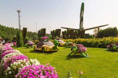 DUBAI, BİRLİK ARAB EMIRATES - 31 Ocak 2020: Güneşli bir günde Dubai mucizevi bahçesi, Birleşik Arap Emirlikleri
