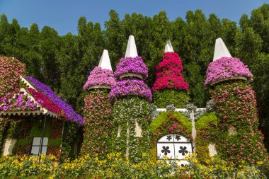 DUBAI, BİRLİK ARAB EMIRATES - 31 Ocak 2020: Güneşli bir günde Dubai mucizevi bahçesi, Birleşik Arap Emirlikleri