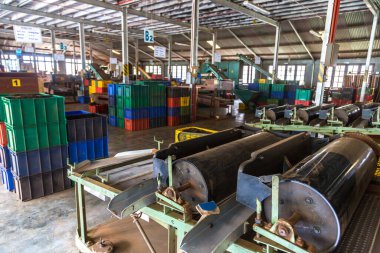 NUWARA ELIYA, SRI LANKA - 15 Şubat 2020: Nuwara Eliya, Sri Lanka Damro Çay Fabrikasının İçi