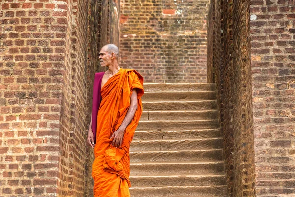 Sigiriya Sri Lanka 2020年2月15日 スリランカのシギリヤにあるライオン ロックの要塞にあるライオン ロックの入り口で僧侶 — ストック写真