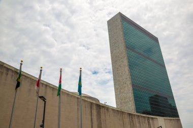 NEW YORK CITY, ABD - 15 Mart 2020: New York 'taki Birleşmiş Milletler Genel Merkezi, ABD