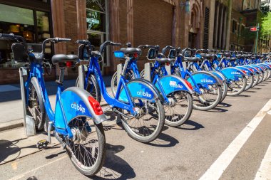 NEW YORK CITY, ABD - 15 Mart 2020: Citi Bisikleti - ABD 'nin New York şehrinde kiralık bisikletler