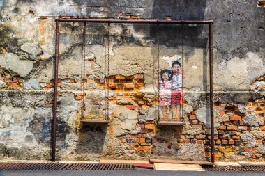 PenANG, MALAYSIA - 22 Şubat 2020: Penang Adası, Malezya 'daki Georgetown' da duvar yazısı