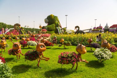 DUBAI, BİRLİK ARAB EMIRATES - 31 Ocak 2020: Güneşli bir günde Dubai mucizevi bahçesi, Birleşik Arap Emirlikleri