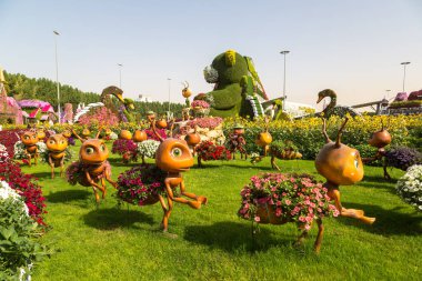 DUBAI, BİRLİK ARAB EMIRATES - 31 Ocak 2020: Güneşli bir günde Dubai mucizevi bahçesi, Birleşik Arap Emirlikleri