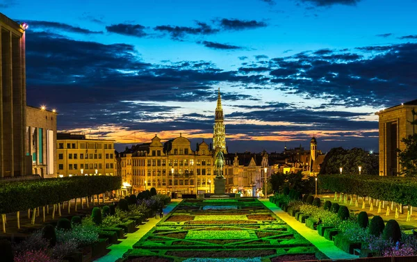 Панорамний Міський Пейзаж Брюссель Красиву Літню Ніч Бельгія — стокове фото