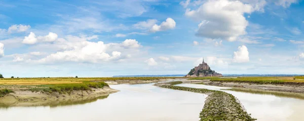 Panorama Över Mont Saint Michele Abbey Vacker Sommardag Frankrike — Stockfoto