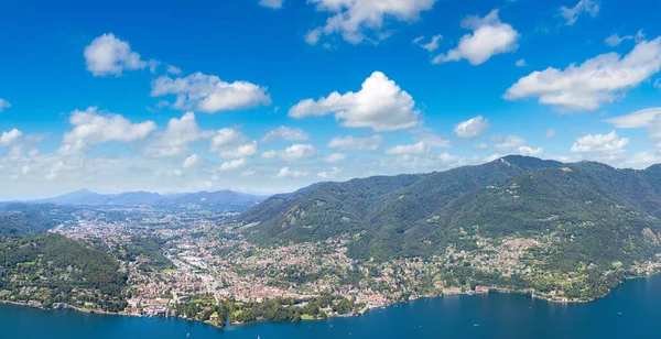 Vista Aerea Panoramica Sul Lago Como Italia Una Bellissima Giornata — Foto Stock