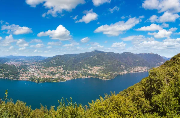 Vista Aerea Panoramica Sul Lago Como Italia Una Bellissima Giornata — Foto Stock