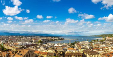 Güzel yaz gün, İsviçre Cenevre panoramik havadan görünümü