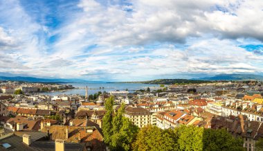 Güzel yaz gün, İsviçre Cenevre panoramik havadan görünümü