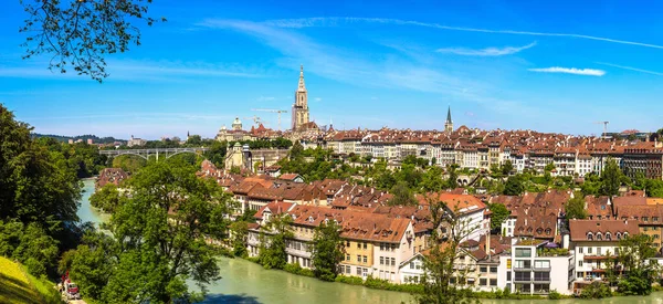Panorama Melihat Bern Dan Berner Munster Katedral Hari Musim Panas — Stok Foto