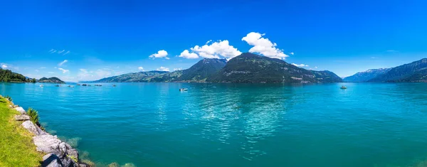 Panorama Dari Thunersee Danau Swiss Hari Musim Panas Yang Indah — Stok Foto