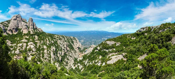 Vue Aérienne Des Montagnes Montserrat Par Une Belle Journée Été — Photo