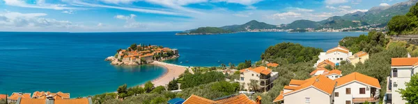 Panoráma Sveti Stefan Szigettől Budva Egy Szép Nyári Nap Montenegró — Stock Fotó