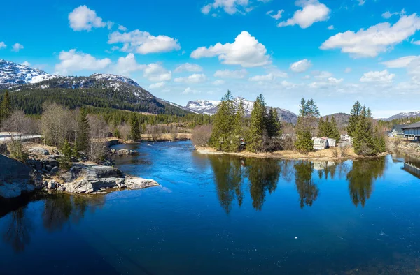 Panorama Van Rivier Noorwegen Een Zonnige Dag — Stockfoto