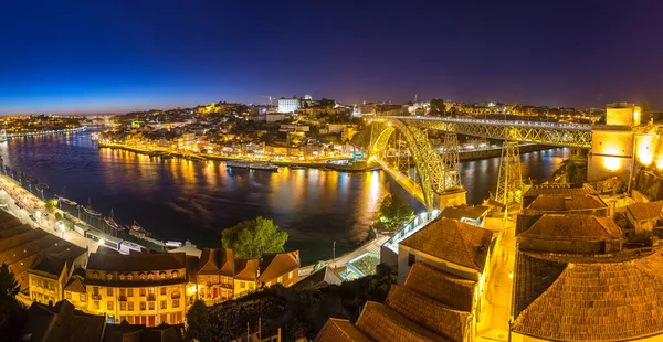 Panoramic Aerial View Dom Luis Bridge Porto Beautiful Summer Night — Stock Photo, Image