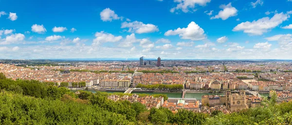 Panoramiczny Widok Lotu Ptaka Lyon France Piękny Letni Dzień — Zdjęcie stockowe