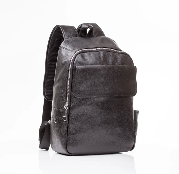 Black leather casual backpack — Stock Photo, Image