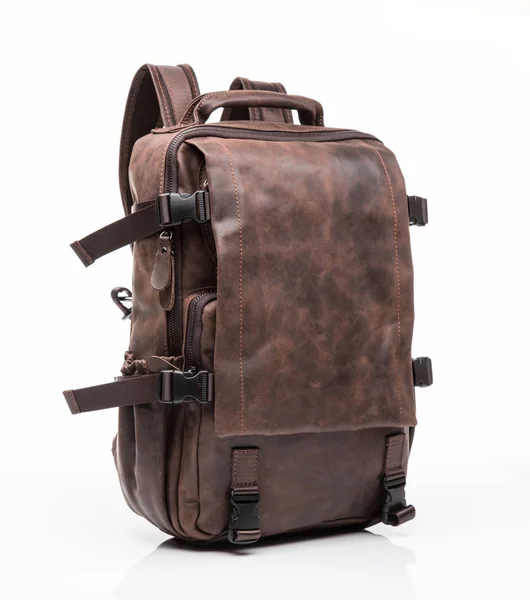 Kahverengi deri erkek rahat sırt çantası — Stok fotoğraf