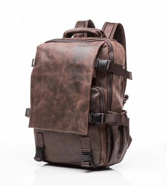 Brown leather men casual backpack — Stock Photo, Image