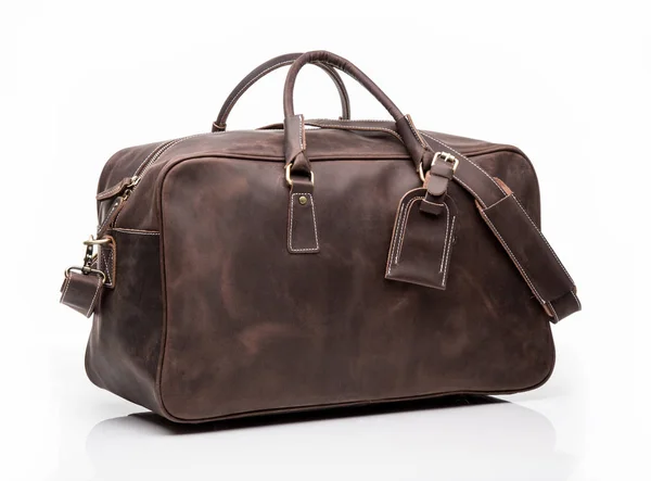 Muži hnědá kožená cestovní taška — Stock fotografie
