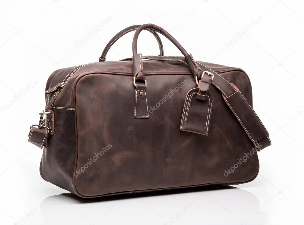 Brown leather men travel bag