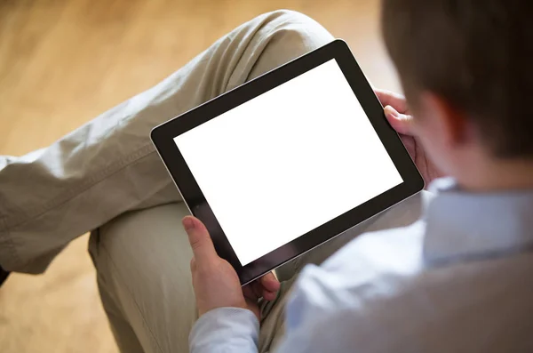 Junger Mann mit Tablette — Stockfoto