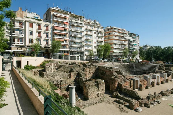 Ruinerna av antika Agora i stadens historiska centrum av staden i Thessal Stockbild