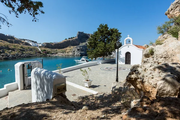 St. Pauls Kirche in Lindos, Rhodos, Griechenland — Stockfoto