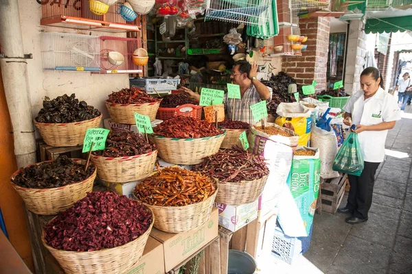 Kereskedelmi fűszerek egy bolt-Oaxaca, Mexikó — Stock Fotó